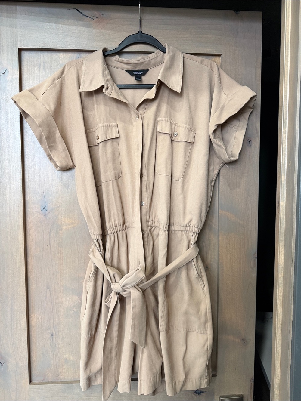 Simply Vera Vera Wang Tan Utility Shirt Jumpsuit with Tie Waist